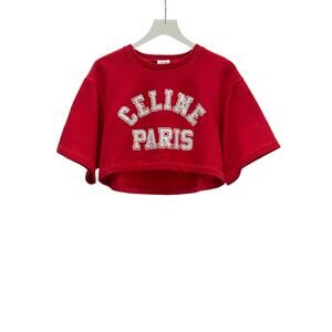 NWOT Celine Cropped Red Cotton T-Shirt  sz.XS